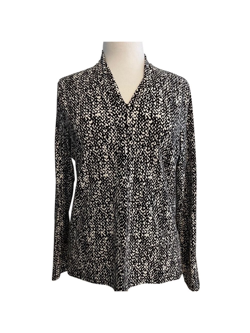 2/40$ Talbots jersey knit black white print top size large soft drape classic